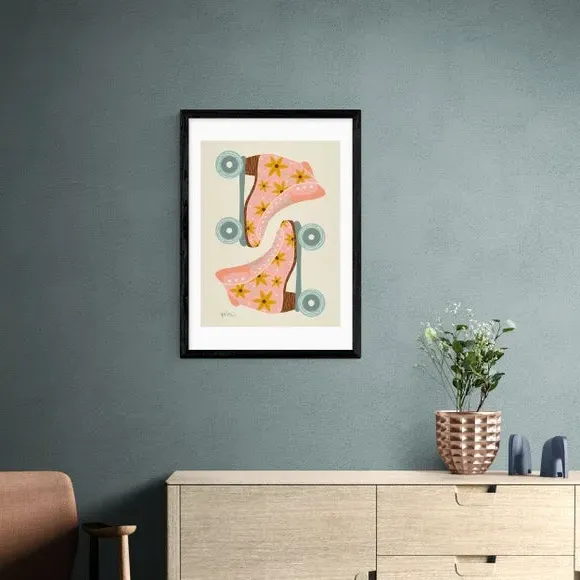 Retro Rollerskates Wall Print - Multicolor, Paper