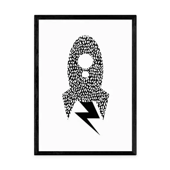Rocket Print Wall Art - White, Paper