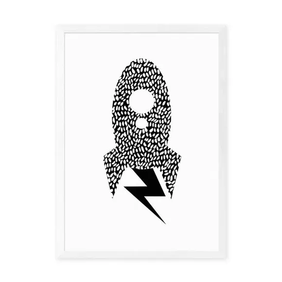 Rocket Print Wall Art - White, Paper