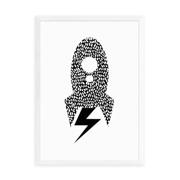 Rocket Print Wall Art - White, Paper