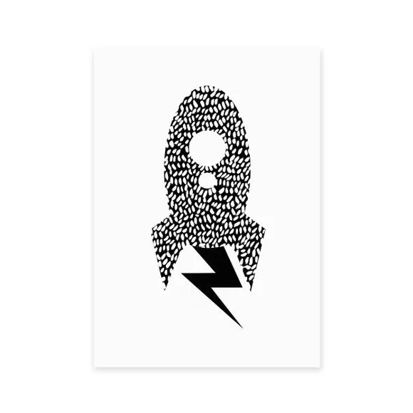 Rocket Print Wall Art - White, Paper
