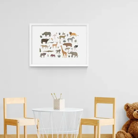 Safari Animals Wall Print - Multicolor, Paper