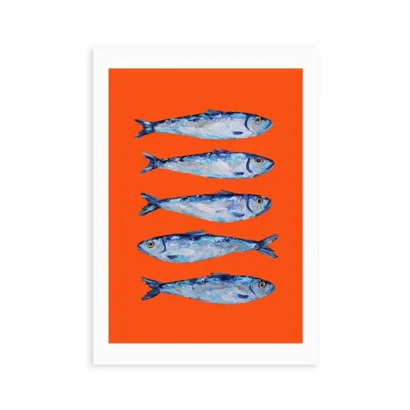 Sardines Wall Print - Orange, Paper