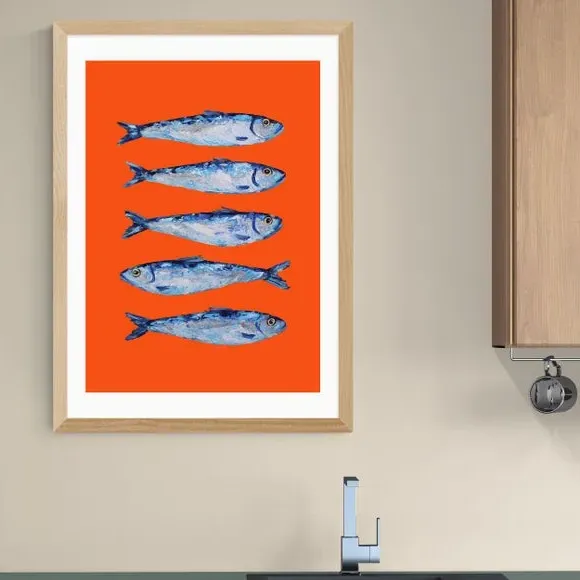 Sardines Wall Print - Orange, Paper