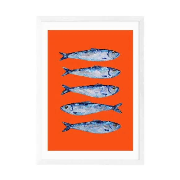Sardines Wall Print - Orange, Paper
