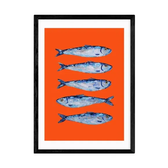 Sardines Wall Print - Orange, Paper