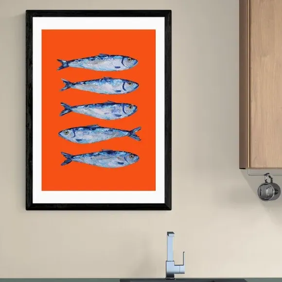 Sardines Wall Print - Orange, Paper