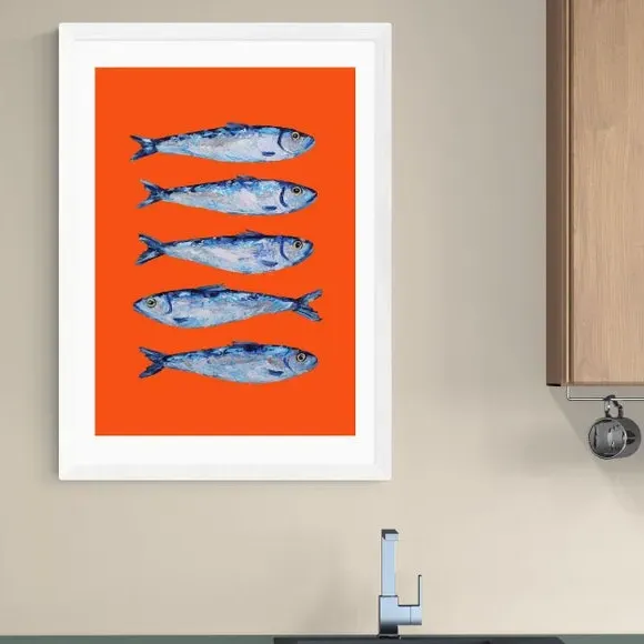 Sardines Wall Print - Orange, Paper