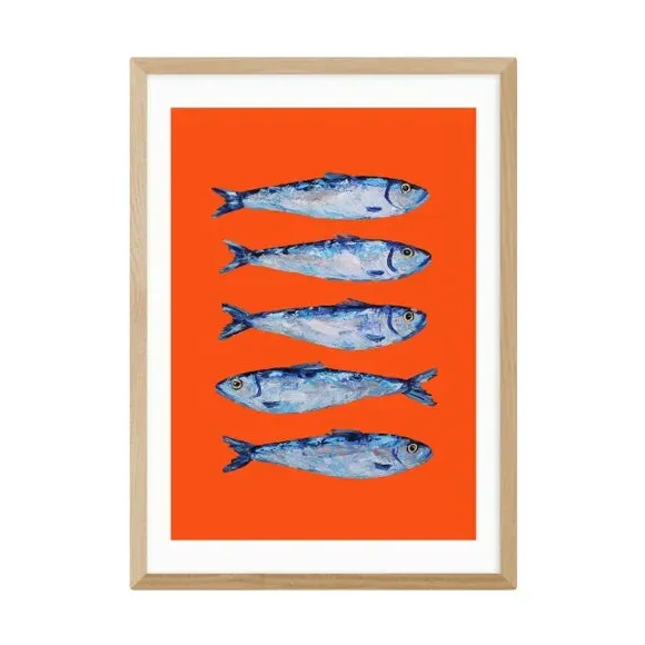 Sardines Wall Print - Orange, Paper
