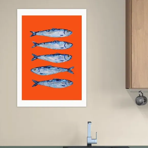 Sardines Wall Print - Orange, Paper image