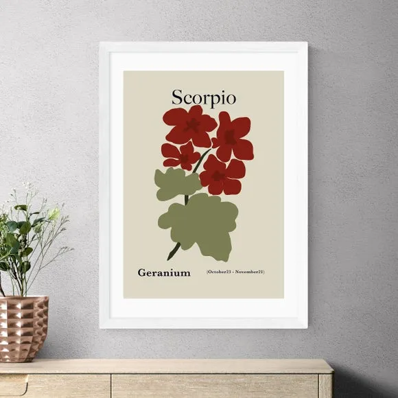 Scorpio Art Print with Geraniums - Sage