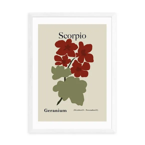 Scorpio Art Print with Geraniums - Sage