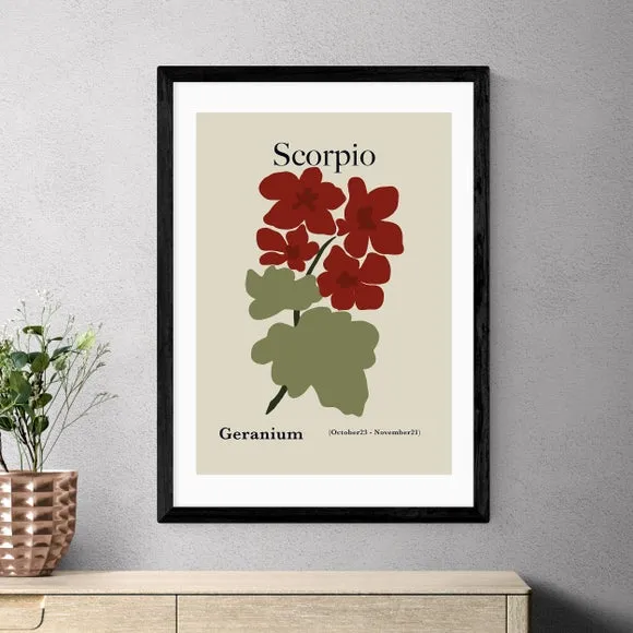 Scorpio Art Print with Geraniums - Sage