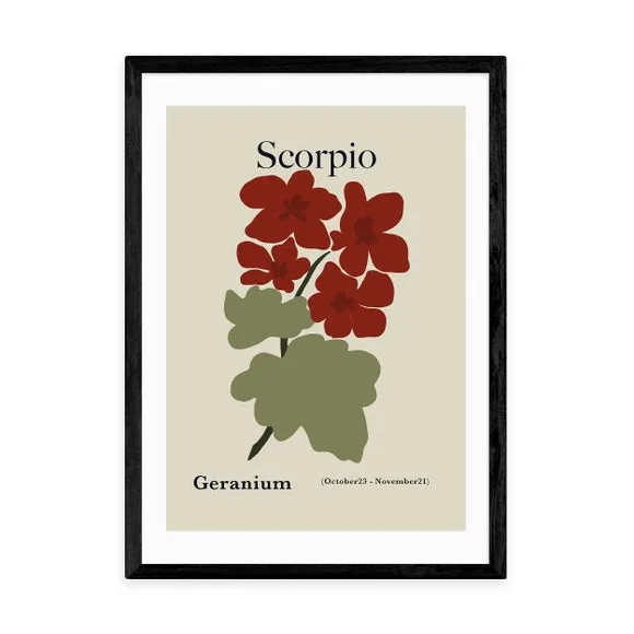 Scorpio Art Print with Geraniums - Sage
