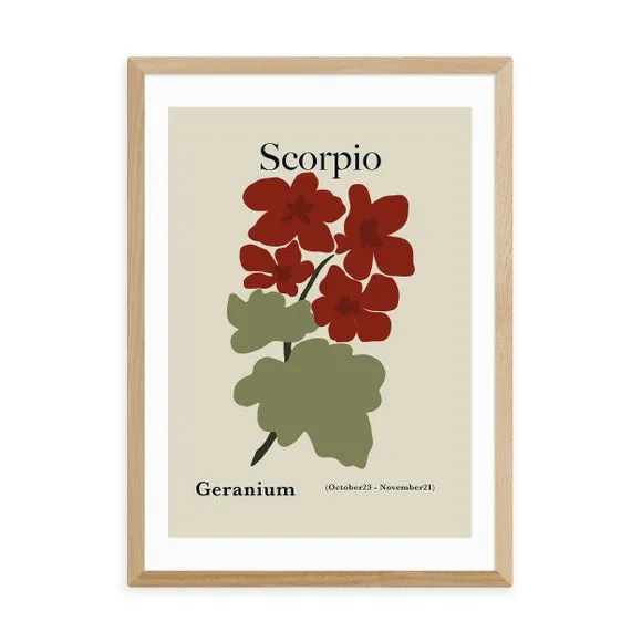 Scorpio Art Print with Geraniums - Sage
