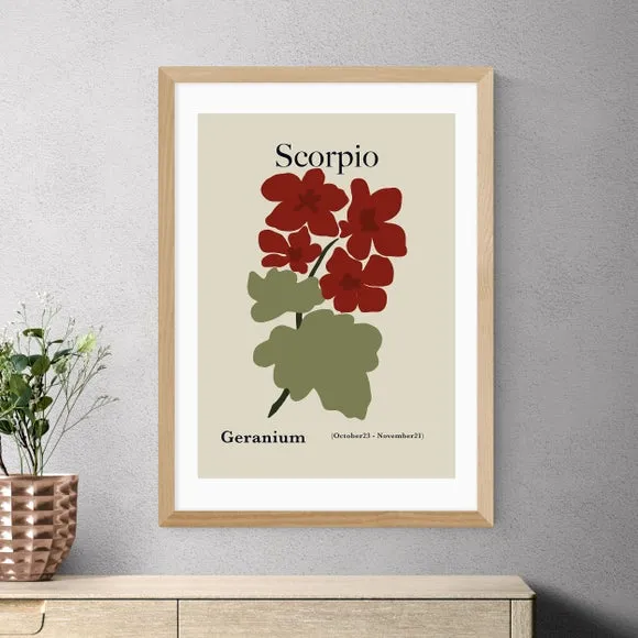 Scorpio Art Print with Geraniums - Sage
