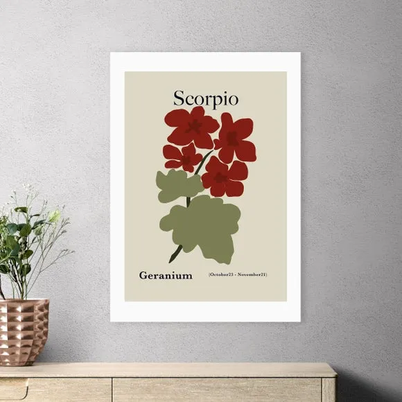 Scorpio Art Print with Geraniums - Sage image