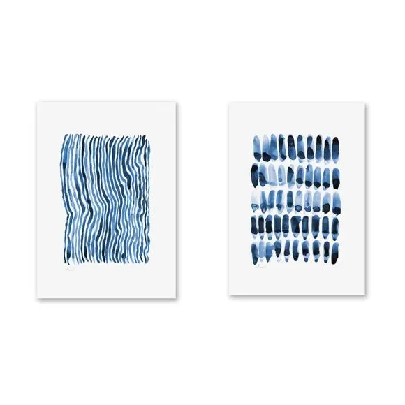 Set of 2 Abstract Art Prints - Blue, Paper