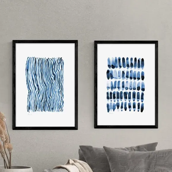 Set of 2 Abstract Art Prints - Blue, Paper