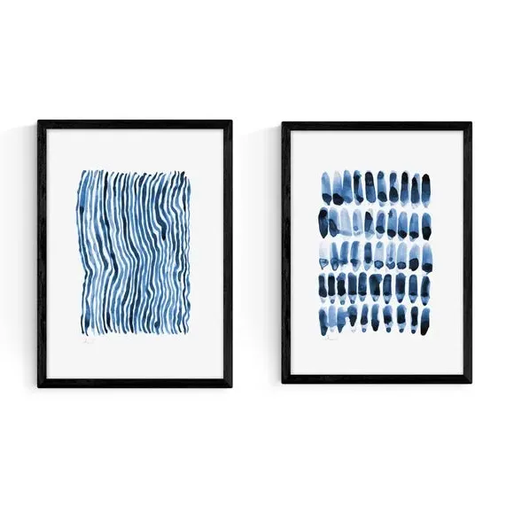 Set of 2 Abstract Art Prints - Blue, Paper