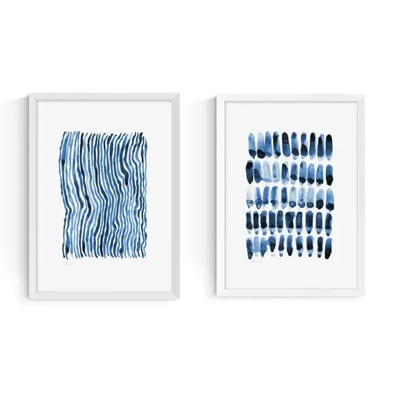 Set of 2 Abstract Art Prints - Blue, Paper
