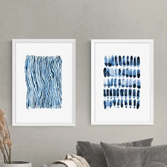 Set of 2 Abstract Art Prints - Blue, Paper
