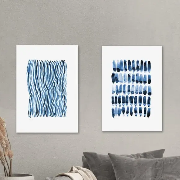 Set of 2 Abstract Art Prints - Blue, Paper image
