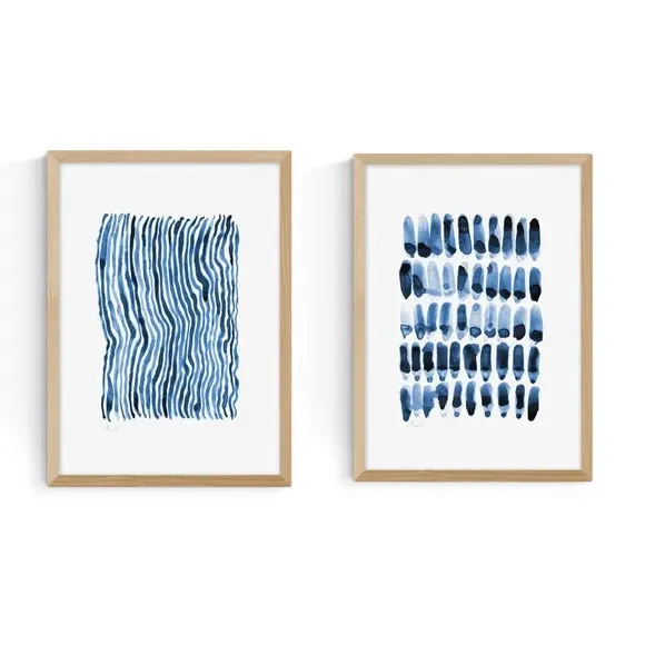 Set of 2 Abstract Art Prints - Blue, Paper