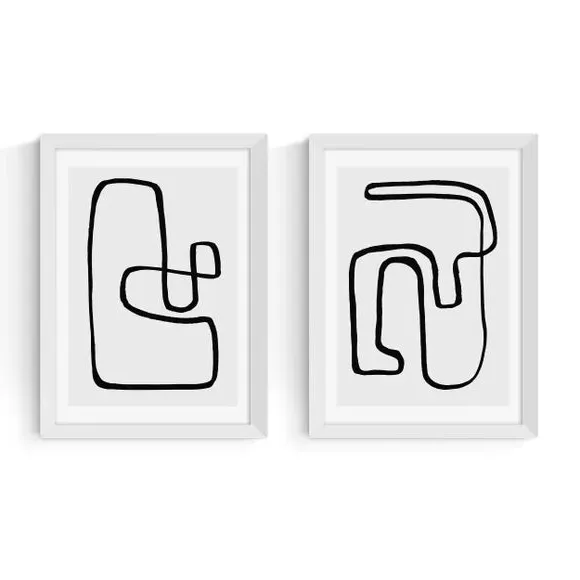 Set of 2 Abstract Prints - Monochrome