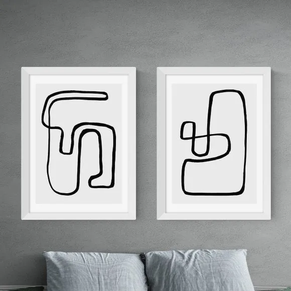 Set of 2 Abstract Prints - Monochrome
