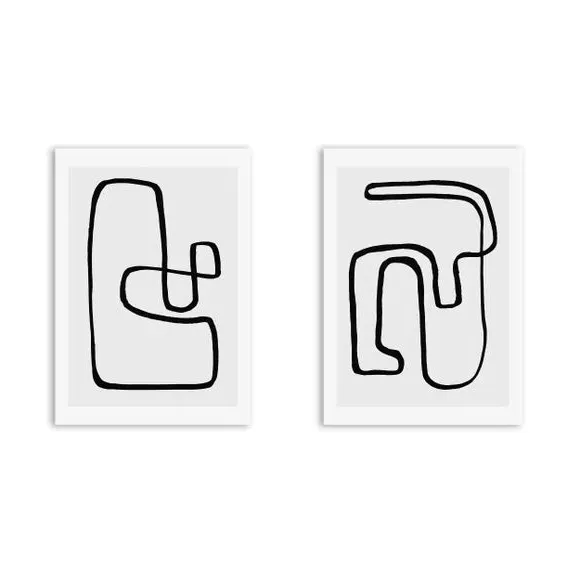 Set of 2 Abstract Prints - Monochrome