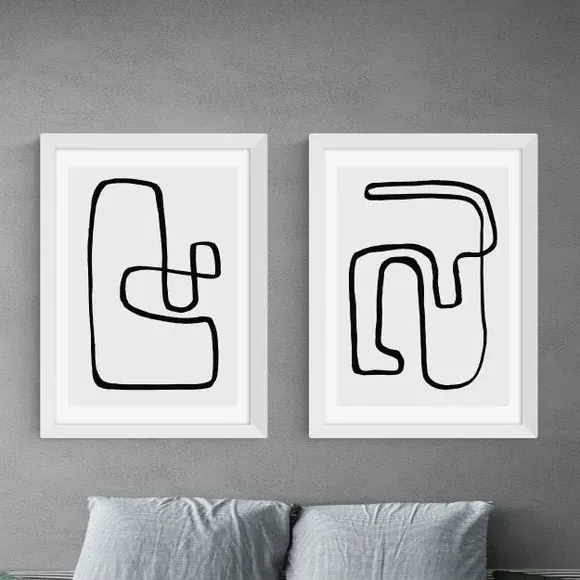 Set of 2 Abstract Prints - Monochrome