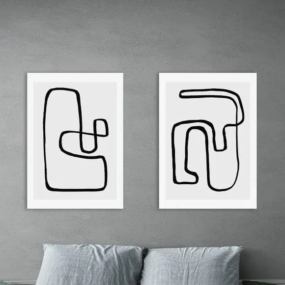 Set of 2 Abstract Prints - Monochrome
