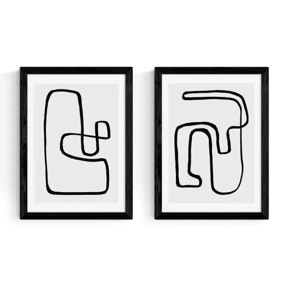 Set of 2 Abstract Prints - Monochrome