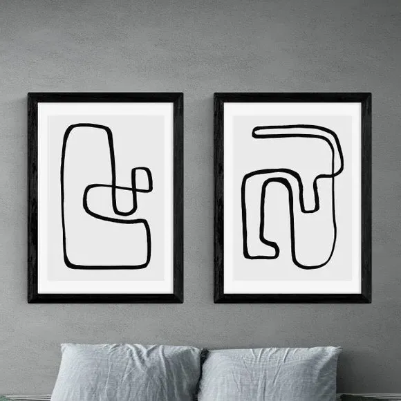 Set of 2 Abstract Prints - Monochrome