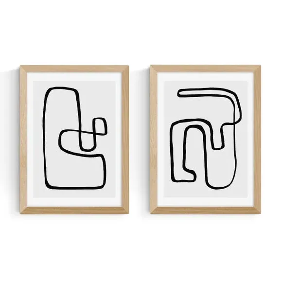 Set of 2 Abstract Prints - Monochrome