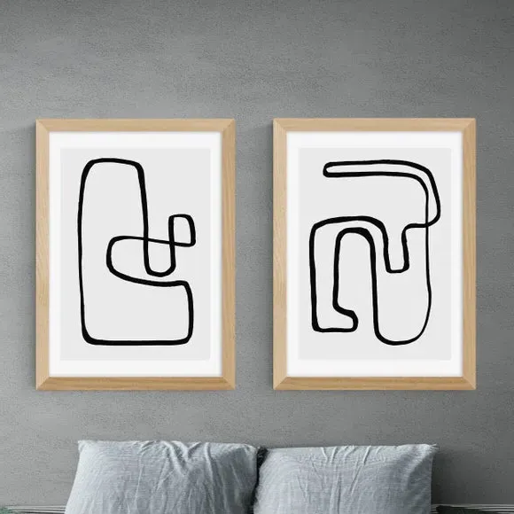 Set of 2 Abstract Prints - Monochrome