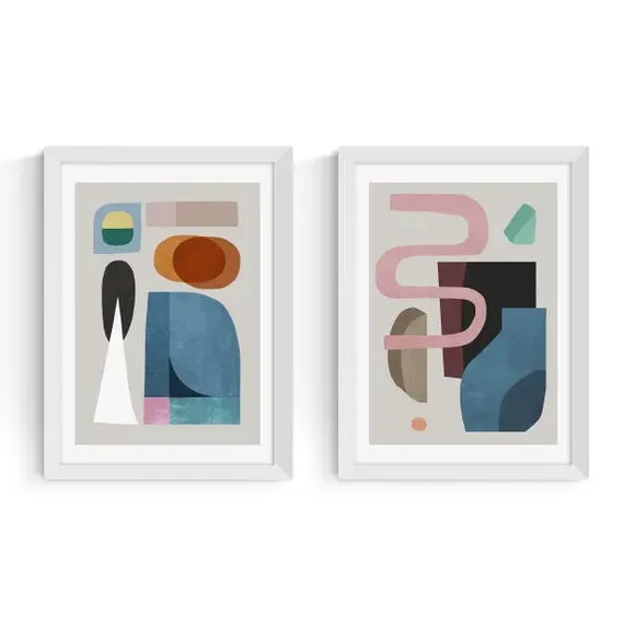Set of 2 Abstract Wall Prints - Multicolor