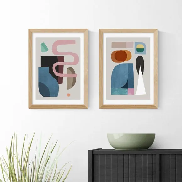 Set of 2 Abstract Wall Prints - Multicolor