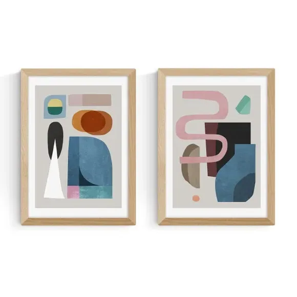 Set of 2 Abstract Wall Prints - Multicolor