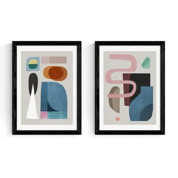 Set of 2 Abstract Wall Prints - Multicolor