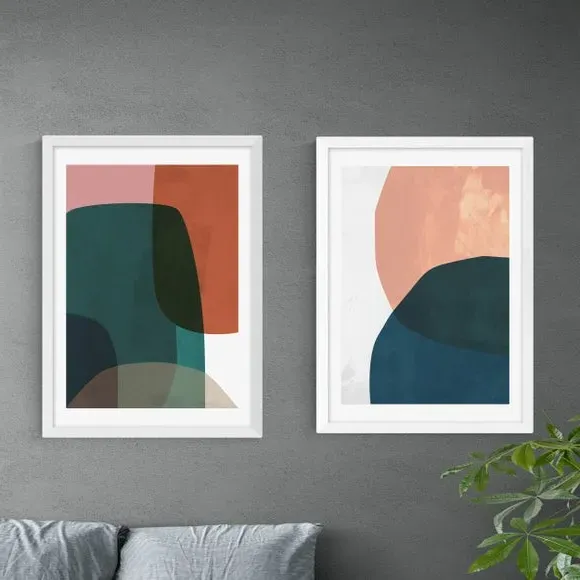 Set of 2 Abstract Wall Prints - Multicolor