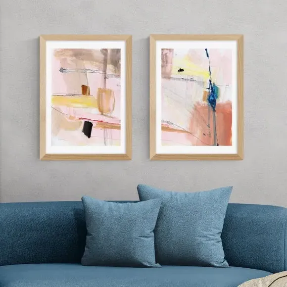 Set of 2 Abstract Wall Prints - Multicolor