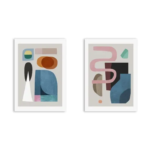 Set of 2 Abstract Wall Prints - Multicolor