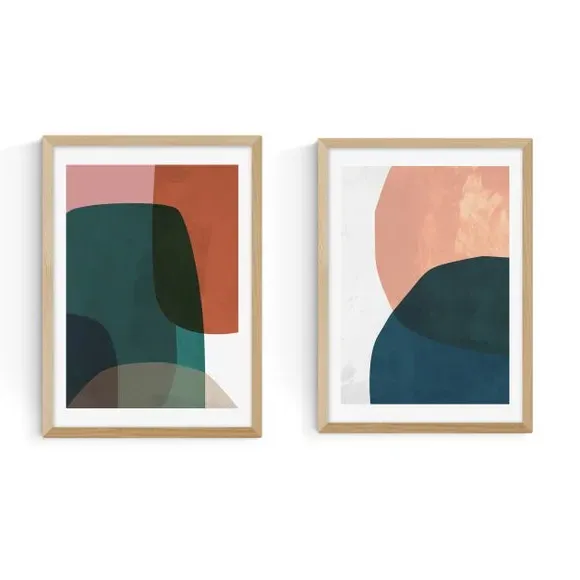 Set of 2 Abstract Wall Prints - Multicolor