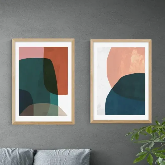 Set of 2 Abstract Wall Prints - Multicolor
