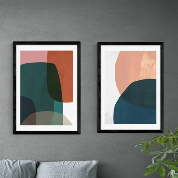 Set of 2 Abstract Wall Prints - Multicolor