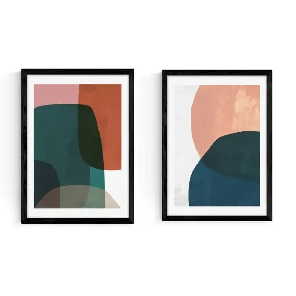 Set of 2 Abstract Wall Prints - Multicolor