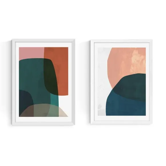 Set of 2 Abstract Wall Prints - Multicolor