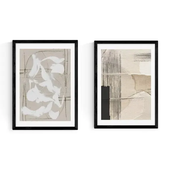Set of 2 Abstract Wall Prints - Natural, Paper